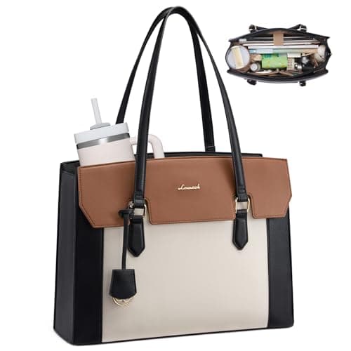 LOVEVOOK Laptop Tote Bag for Women,Computer Work Bag With Large Cup Holder,17.3 Inch Waterproof PU Leather Purse Briefcase for Teacher - Image 1