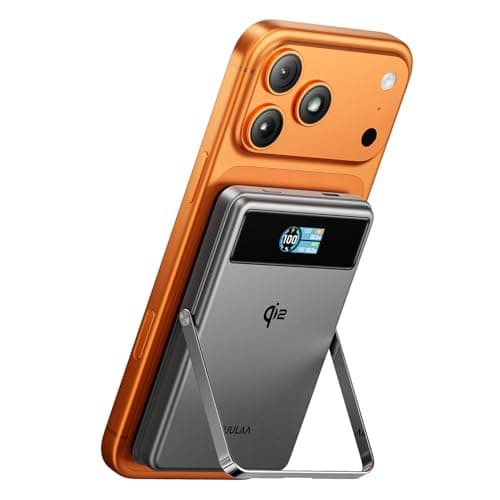 Kuulaa Qi2 MagSafe Power Bank 15W Wireless Portable Charger, 10000mAh Magnetic Battery Pack with Foldable Stand and Smart Display for iPhone 17/16/15/14/13/12 Series Not for Pixel,Grey - Image 1