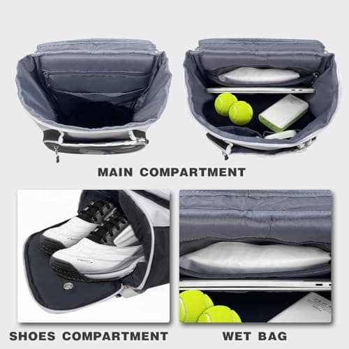 Tennis Backpack, Team Tennis Racket Bag for Men & Women, Sport Bags for Tennis Pickleball Badminton with Shoes Compartment - Thumbnail 4