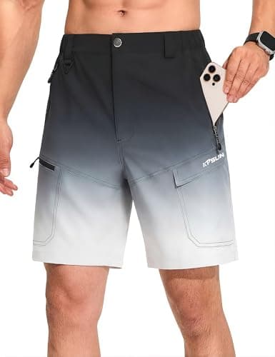 KPSUN Men's 7" Hiking Cargo Shorts Lightweight Quick Dry Tactical Golf Shorts with Zipper Pockets for Fishing Camping Work(GradientBlack L) - Image 1