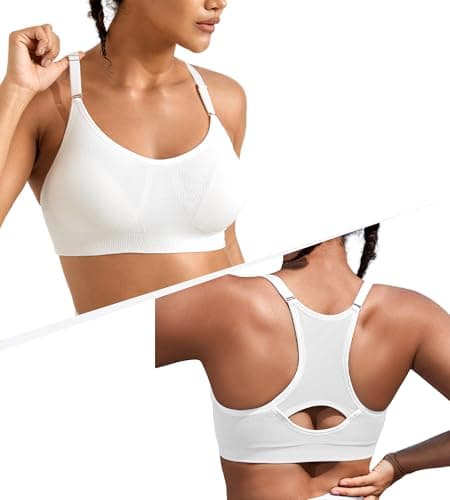 ULTREAGLE Womens Comfortable Sports Bra - Racerback Light Support Padded Yoga Bra Adjustable Spaghetti Strap Workout Bra Tops, White, L - Image 1