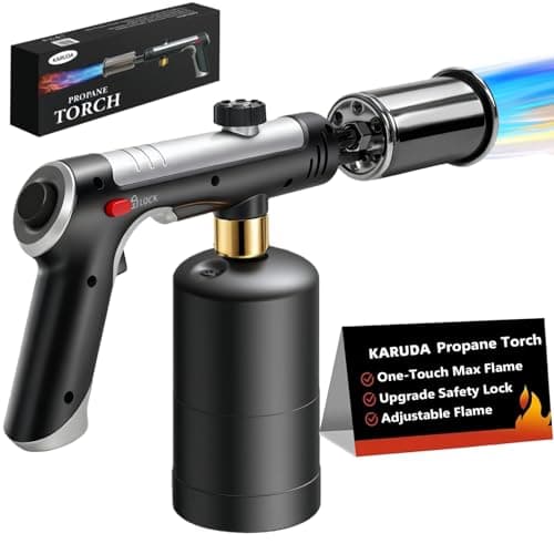 Powerful Propane Torch Gun，Flame Thrower Gun With One-Touch Max Fire, Kitchen Cooking Torch with a Safety Lock,Kitchen Torch Gun for Campfire，Grill, Sous Vide, BBQ (Tank Not Included)