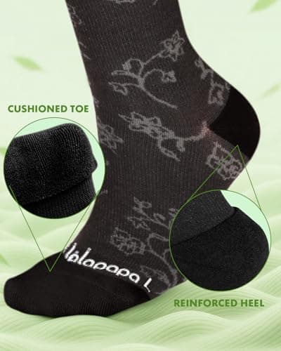 Lalapapa Bamboo Viscose Compression Socks for Women Men - 2 Pairs 15-20mmHg Knee High Graduated Compression Socks for Women Men Cute Breathable for Nurse Pregnancy Travel, Floral Line Art, 2XL - Thumbnail 4