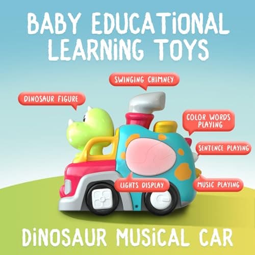 P&C Dinosaur Truck Toys for 1 2 3 Year Old Boys Girls, 18-36 Months Baby Toy with Music & Lights, Montessori Learning Toy for Crawling Walking, Educational Push Car for Toddlers, Birthday Gift - Thumbnail 4