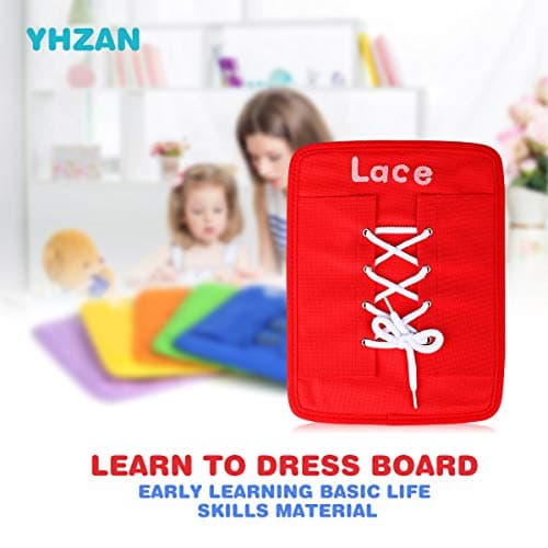 YHZAN Learn to Tie Your Shoes Dressing Board Montessori Mobile Sensory Board Travel Therapist Life Skills Development Toy - Zip,Button,Snap,Buckle,Lace & Tie for Preschool Toddler 3-8 Years Old - Thumbnail 2