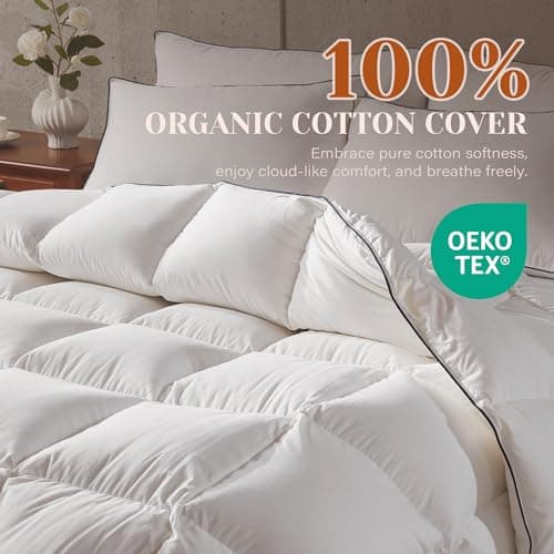 Richtry Goose Feather Down Fiber Cotton Comforter California King Size, Ultra-Soft Duvet Insert, Hotel Collection White Quilted Comforter, All Season Bedding Comforter with 8 Corner Loops, 104x96 Inch - Thumbnail 5