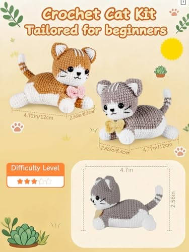AI.QVOKA Crochet Kit for Beginners Kids Ages 8-12, Learn to Crochet Kit for Adult Beginners | Cat Crochet Animal Kit with Step-by-Step Video Tutorials – Perfect Crochet Gifts for Girls (2 Pack) - Thumbnail 2