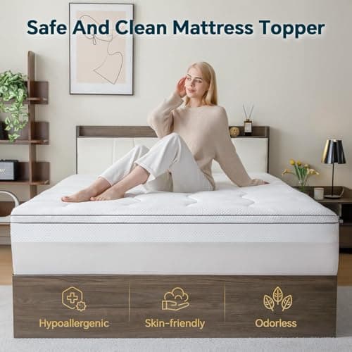 GEMBED 4 Inch Memory Foam Mattress Topper Queen Size - Dual Layer 3 Inch Cooling Gel Memory Pad and 1 Inch Pillow Top Mattress Cover for Back Pain - 60" x 80" x 4" - Thumbnail 2