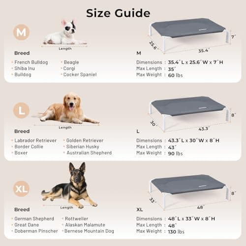 ZOMISIA Elevated Dog Cot Bed Tool-Free Assembly - Outdoor Raised Dog Cooling Bed Frame for Large Pets, Summer Pet Hammock Off Ground with Non-Slip Feet & Waterproof Teslin Mesh, 43x30 Inch - Thumbnail 6