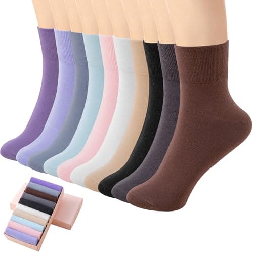 HUGSWEET Thin Soft Cotton Crew Socks for Women Ankle above Bootie Socks Gifts for Women 5-10 Pairs - Image 1