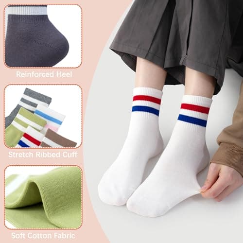 SISOSOCK Quarter Crew Cotton Socks for Women Striped Athletic Casual Breathable Socks 6-10 Pairs with Gifts Box - Thumbnail 5