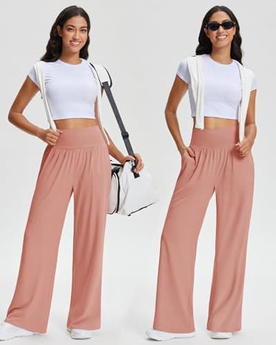 Stelle Wide Leg Lounge Pants for Women Casual Loose Yoga Sweatpants Comfy High Waisted Flowy Pants 26/28/30 Inseam Pink - Thumbnail 6