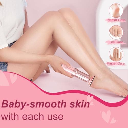 JINYAWA Electric Foot Callus Remover - 2-in-1 Rechargeable Cordless Foot File with LCD Display & 6 Speeds - Professional Foot Sander for Dead Skin, Thick Nails, Heels and Soles (Pink) - Thumbnail 2