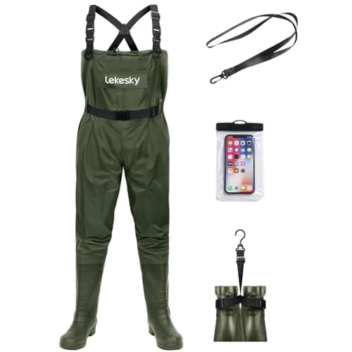 Lekesky Fly Fishing Chest Waders with Boots for Men Women, US Sizes 5–14,2-Ply Nylon/Pvc Waterproof Waders(Green,M13) - Image 1