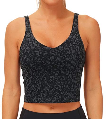 THE GYM PEOPLE Womens Longline Sports Bra Wirefree Padded Medium Support Yoga Bras Gym Running Workout Tank Tops (Graffiti, Medium) - Thumbnail 6