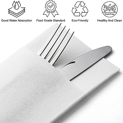50-Pack White Cloth-Like Disposable Napkins - Linen Feel Dinner Napkins with Flatware Pocket for Weddings, Parties & Holidays - Thumbnail 3