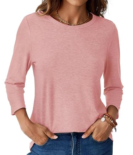 GKBK Womens Tops 3/4 Sleeve Shirts Round Neck Casual Blouses Basic Loose Fit Pullover Tshirts Dusty Pink S - Image 1