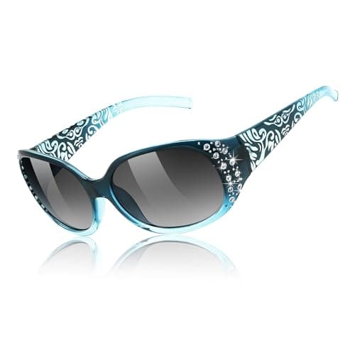 FEISEDY Women's Polarized Sunglasses Wrap Around Rhinestone Design Fashion Sunnies UV400 Protection B1091 Blue - Image 1