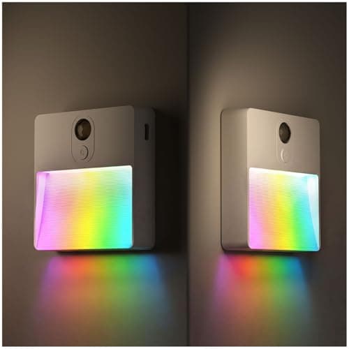 NICKLUC Motion Sensor Night Light Indoor, Rechargeable Battery Operated Lights with RGB Lights, Magnetic Stick On Light for Closet Toilet Bathroom Under Cabinet Hallway Stair Bedroom Kitchen, 2 Packs - Image 1