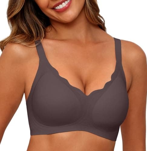 SHIJIALI Jelly Bras for Women Scalloped Push Up Full Coverage No Underwire Bra Wireless Comfort Tshirt Bra Gray - Image 1