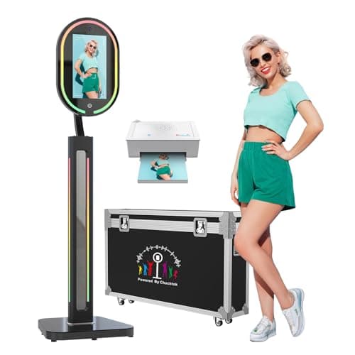 MWE Magic Mirror Photo Booth Touch Screen with Printer and 1200W Pixel 4K HD Camera,RGB Surround Light Music Sync,Mirror Video Booth with Software APP Remote Control (16in+Printer)