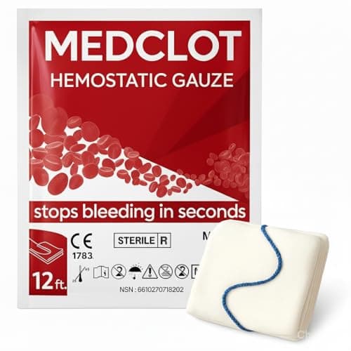 MEDCLOT Hemostatic Dressing Z-Fold 12ft – Military-Proven clotting Gauze for Heavy Bleeding scenarios – Sterile Kaolin-Medical Gauze for Trauma First Aid Kits, for Emergency Survival – 2029 Expiry