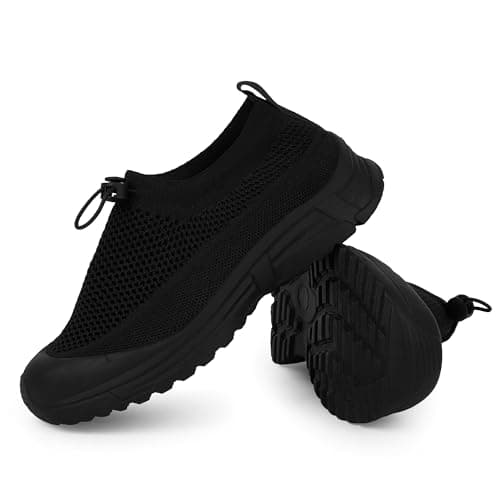 Tigeridea Slip On Black Sneakers for Women Non Slip Breathable Walking Shoes Mesh Casual Lightweight Drawstring Workout Shoes Size 9.5 - Image 1