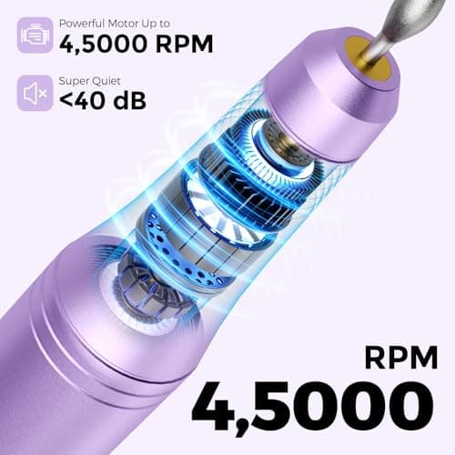 Electric Nail Drill Kit, Electric Nail File Cordless Nail Drill Machine for Acrylic Gel Dip Powder Nails, Professional Portable Manicure Pedicure Rechargeable Lightweight for Home Salon Use - Thumbnail 6