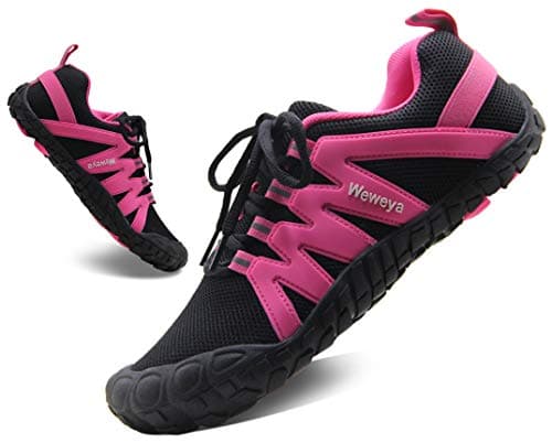 Weweya Barefoot Shoes for Women - Breathable Toe Shoes for Minimalist Running, Outdoor, Parkour & Tennis - Arch Support - Black & Hot Pink - US Size 5.5 - Image 1