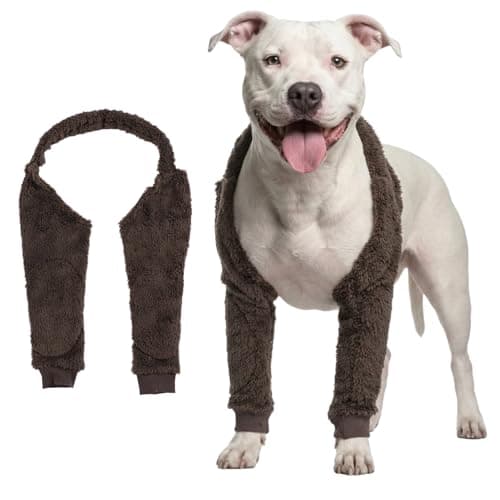 LovinPet Dog Front Leg Warmers for Medium Large Dogs, Double-Sided Fleece Elbow & Knee Sleeve, Adjustable Recovery Leg Protector, Anti-Lick, Anti-Chafe, Cold Weather Keep Warm, Grey, XL - Image 1