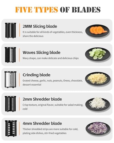 Electric Cheese Grater,5-In-1 Electric Grater,300W Salad Maker,Electric Slicer with One-Touch Control,Food Electric Slicer Shredder,Graters for Kitchen for Vegetables Cucumber Carrots Cabbage Nuts - Thumbnail 3