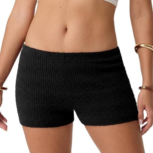 IWOLLENCE Women's Comfy Trendy Mini Shorts Crochet Low Waist Micro Shorts Sexy Club Bottoms Lounge Sleep Short Pants Black, L - Thumbnail 5