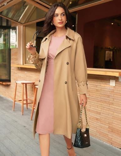 GRACE KARIN Womens Work Dress Crew Neck Cap Sleeve Dress Business Casual Ruched Midi Dresses Pink - Thumbnail 3