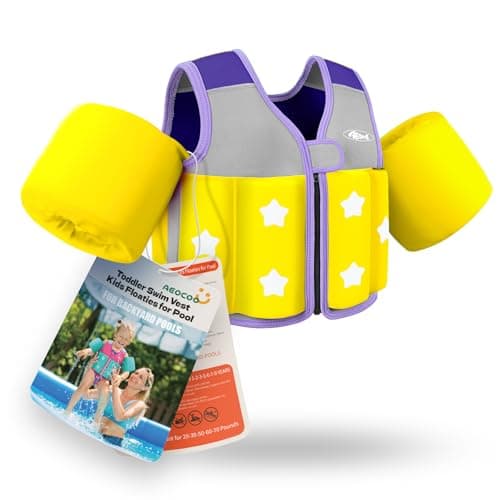 AEOCOO Toddler Swim Vest 20-30-50-70 Pounds, Kids Pool Floaties for 1-2-3-5-7-9 Years Old, Comfortable Wear Bright Float Jacket with Water Ring, Unpadded Side for Arm Comfort, Boys, Girls, Purple - Image 1
