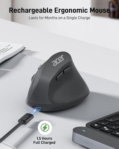 acer Ergonomic Mouse Wireless, Adjustable DPI Vertical Mouse 1000/1200/1600 with 6 Buttons, Rechargeable Ergo Mice, Medium to Large Sized Hands, 2.4GHz USB Receiver for Computer, Laptop, PC - Thumbnail 4