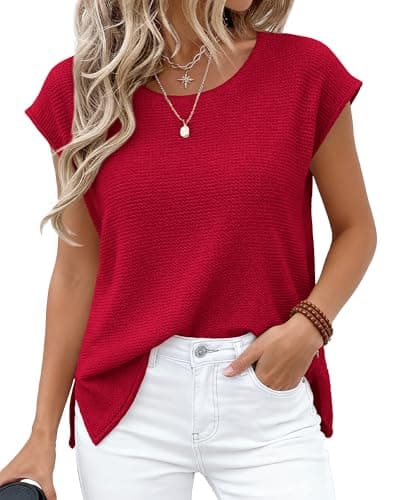 BTFBM Sweater Vest Women 2026 Spring Summer Cap Sleeve Crew Neck Casual Loose Business Tops Western Vacation Outfits(Red, X-Large) - Image 1