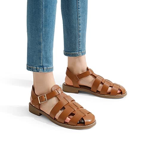 DREAM PAIRS Womens Fisherman Gladiator Braided Flat Sandal Cute Woven Strappy Closed Toe Shoes for Summer,Size 6,Brown-Pu,SDFS2317W - Thumbnail 2