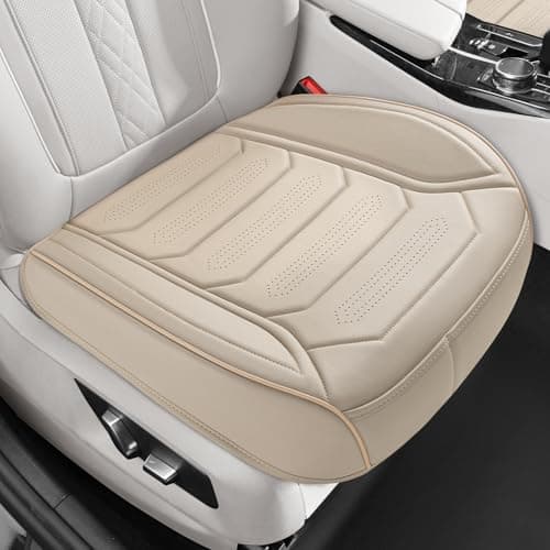 2 Pack Front Leatherette Seat Covers Faux Leather Bottom Car Seat Covers, Super Breathable,Anti-Slip,Universal Seat Covers for Cars,Full Wrapping Edge Fit for Most Sedans SUV Pick-up (2 Pack Beige)