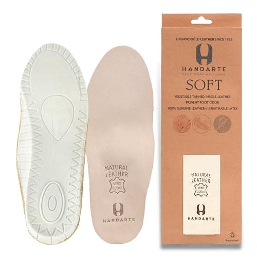 HANDARTE Leather Orthopedic Insoles | Padded Comfort Shoe Inserts for Men | 100% Natural Goatskin - ChromeFree, Anti Sweat & Anti-Odor - Suitable for No-Socks (US M12.5 | EU47) - Image 1
