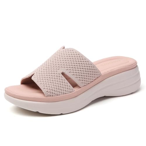 Minorsu Knit Platform Sandals for Women Comfortable Open Toe Summer Sandals Slip On Slides Shoes - Image 1