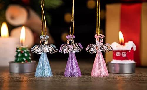 12pcs Glass Gold Angel Ornaments Guardian Angels Christmas Tree Ornaments 2.1" Colorful Mini Hanging Spun Angel for Christmas Season Holiday Decor - Thumbnail 5