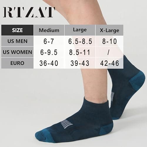 RTZAT Men's Women's 90% Merino Wool Ankle Athletic Business Casual Running Moisture Wicking Arch Support Thin Wool Socks, Navy, Medium - Thumbnail 6