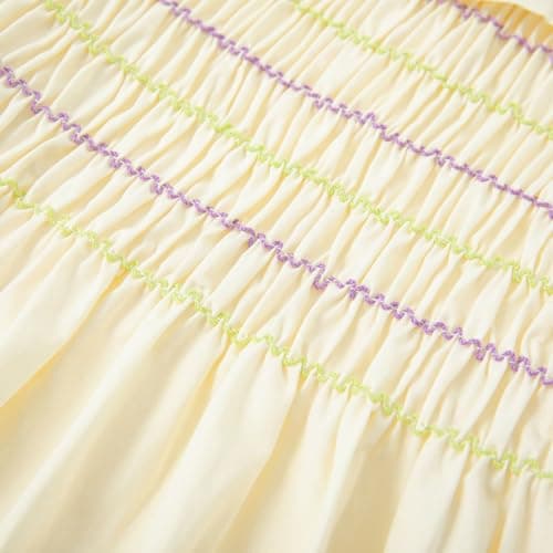 Curipeer Little Toddler Girl Long Sleeve Smocked Dress Girls Cotton Floral Smocked Playwear Dress in Fall and Spring Apricot 7T - Thumbnail 4