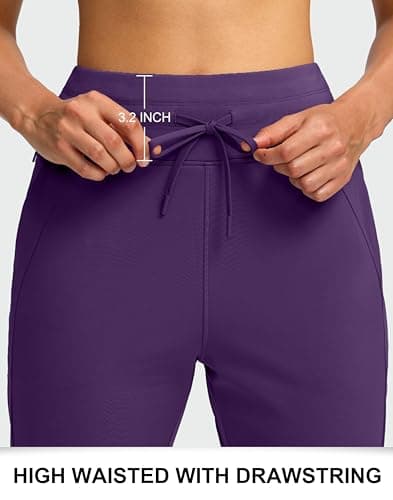 Soothfeel Women's Fleece Lined Joggers Water Resistant High Waisted Sweatpants Winter Warm Thermal Running Hiking Pant Pocket （Purple XS） - Thumbnail 5