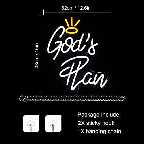 WLHOPE God's Plan Neon Sign White Led Neon Signs for Wall Decor, God Neon Signs USB Powered Letter Neon Light Signs for Bedroom Living Room Home Bar Wedding Party Decoration - Thumbnail 6