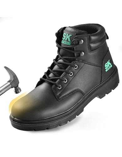 SKPRO Steel Toe Work Boots for Men, Lightweight Non Slip Boots, Safety Toe Construction Leather Water-Resistant Shoes (Black, 14) - Image 1