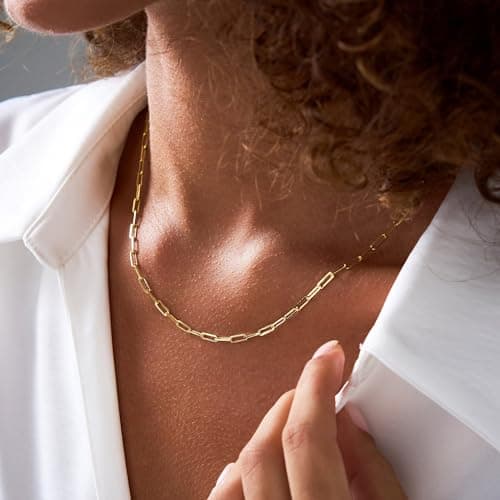 BAYLAY Gold Chain for Women - 18K Gold Plated Paperclip Necklace for Women Dainty Gold Necklace for Women Gold Chain Necklace Gold Jewelry Gifts Size 22 inch - Thumbnail 2