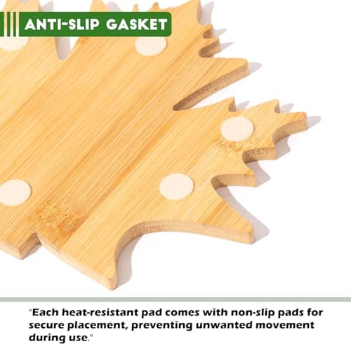 Erjiacun Bamboo Trivets for Hot Dishes, Pots & Pans - 6 Large Heat Resistant Pot Holders Trivet Set with Maple Leaf Design, Non-Slip for Kitchen Countertops & Dining Table - Thumbnail 5
