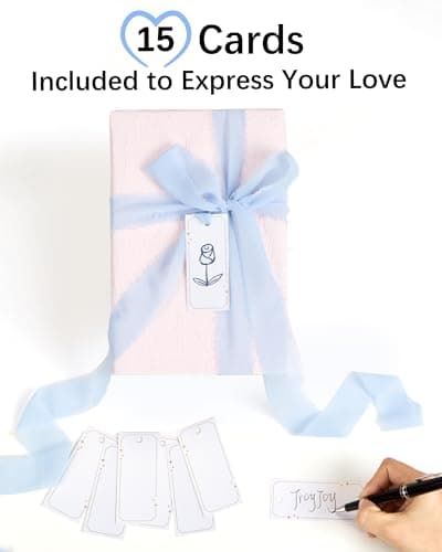 Chiffon Ribbon, 1.5in x 3 Rolls Total 24yd Handmade Chiffon Silk Ribbons Fringe & 15 Cards for Gift Wrapping, DIY Crafts Flower Bouquet Baby Shower Wedding Decorations - Thumbnail 5