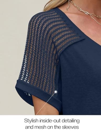 JUSTFASHIONNOW Womens Short Sleeve Tops Dressy Casual Summer V Neck Shirts for Women Business Office Ladies Blouse 2025 Fashion Clothes Blue S - Thumbnail 3